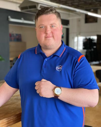 Kyle Murphy wearing South Bend Watch Company watch in Stockroom East