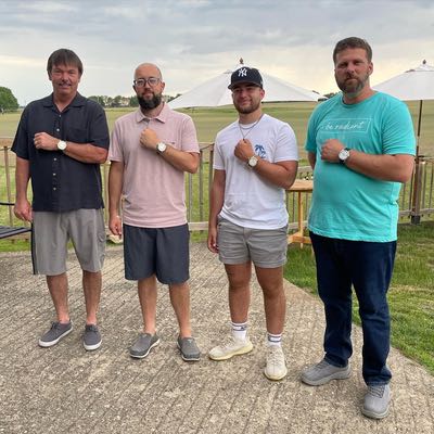 Ron Hostetler, John Nunemaker, Nicholas Fish and Brandon Fish wearing South Bend Watch Company watches