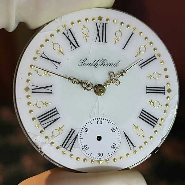 1909 South Bend Watch Grade 280 Cracked and chipped fancy dial