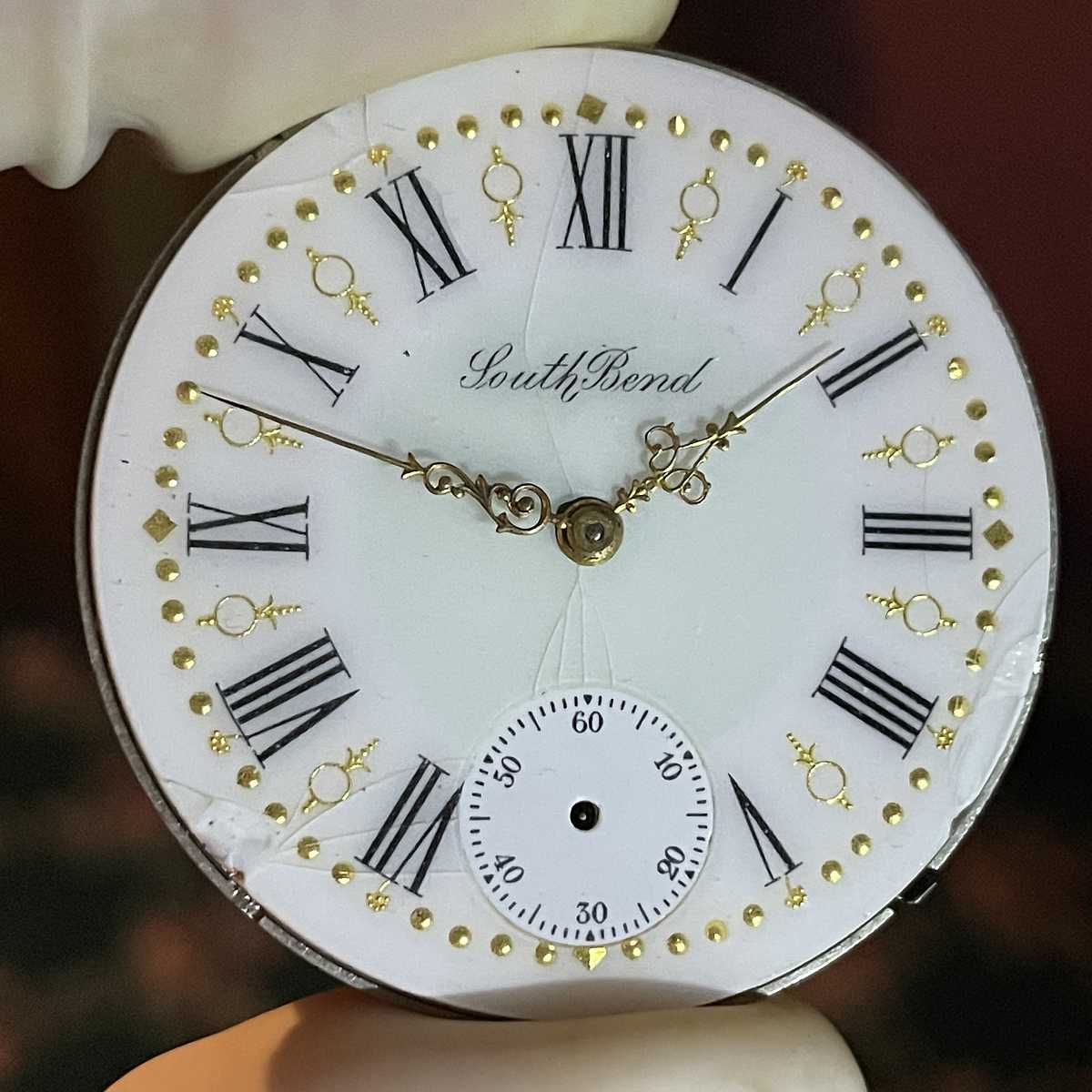 1909 South Bend Watch Grade 280 Cracked and chipped fancy dial