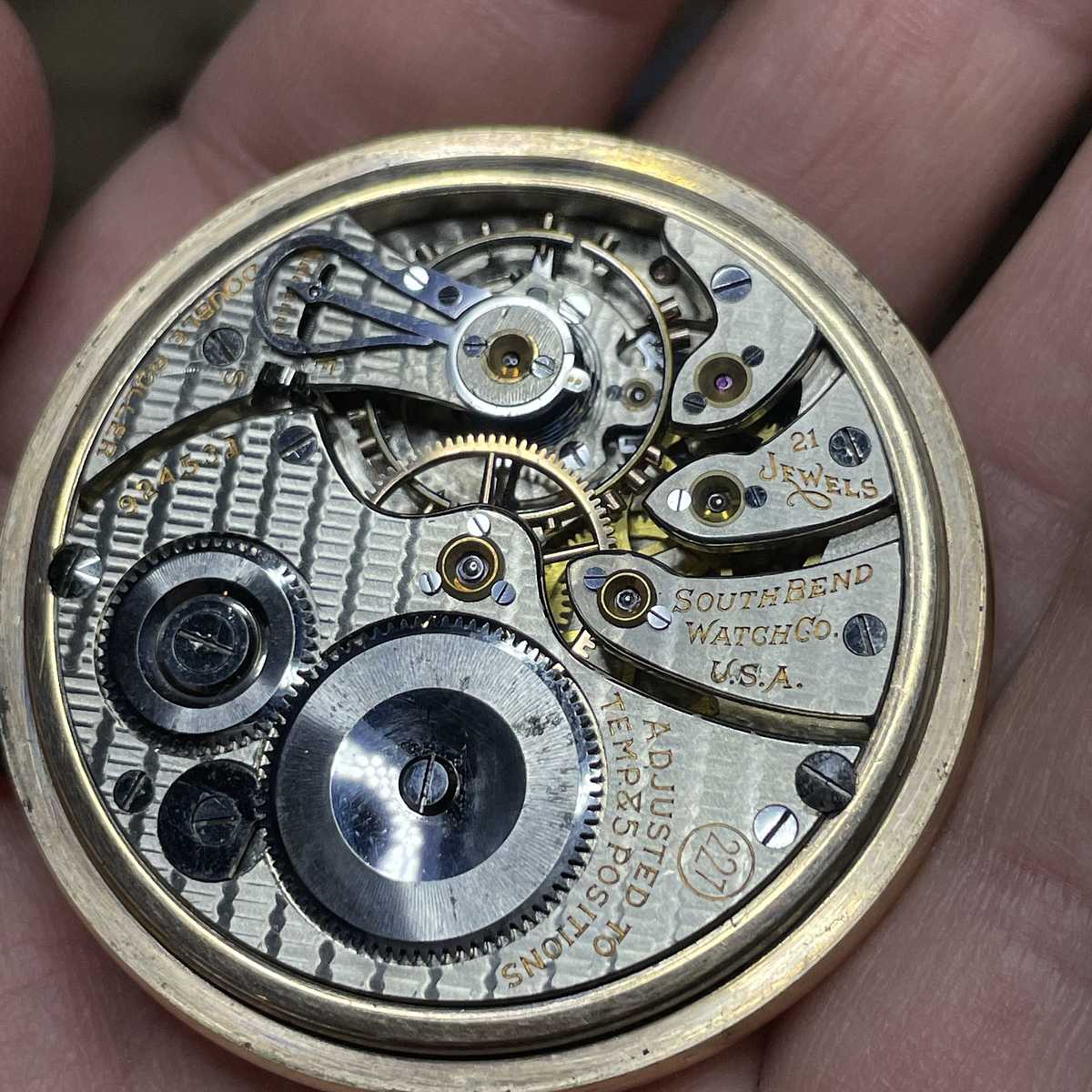 1919 South Bend Watch Grade 227 Movement in pocket watch case
