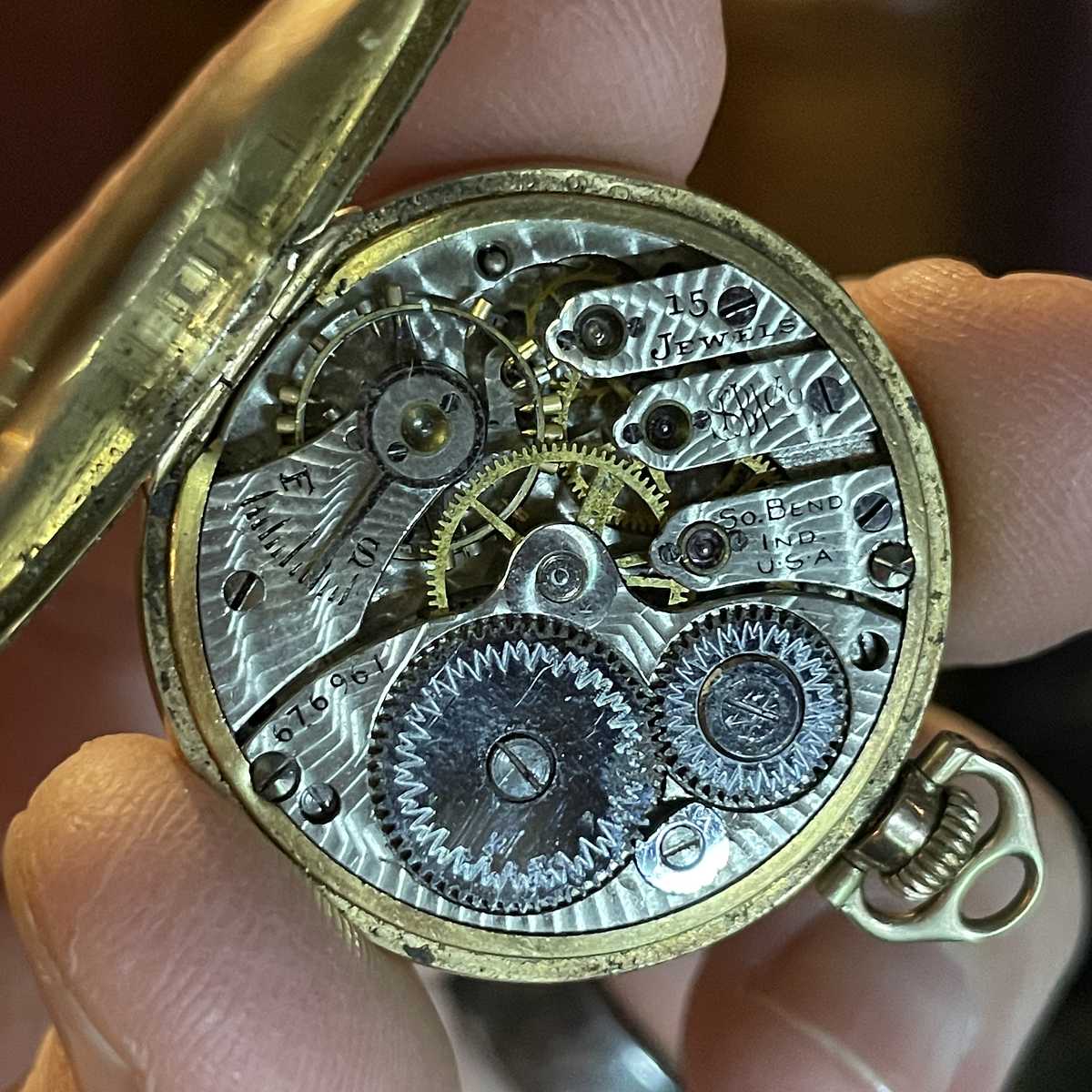1911 South Bend Watch Grade 110 Movement in pocket watch case